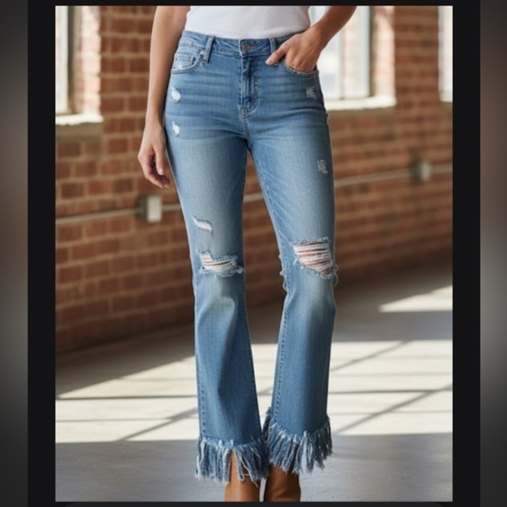 Cello Light Blue Distressed Flare Jeans